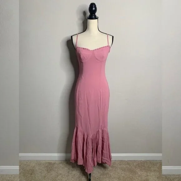 Reformation Aiko Pink Pleated Hem Midi Dress - Picture 6 of 14